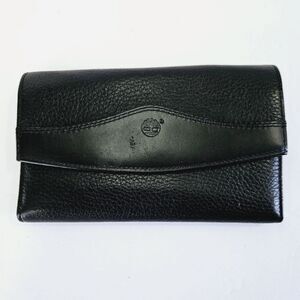 NWT Timberland Black Sleek Pebbled Leather Signature Logo Wallet Clutch Billfold